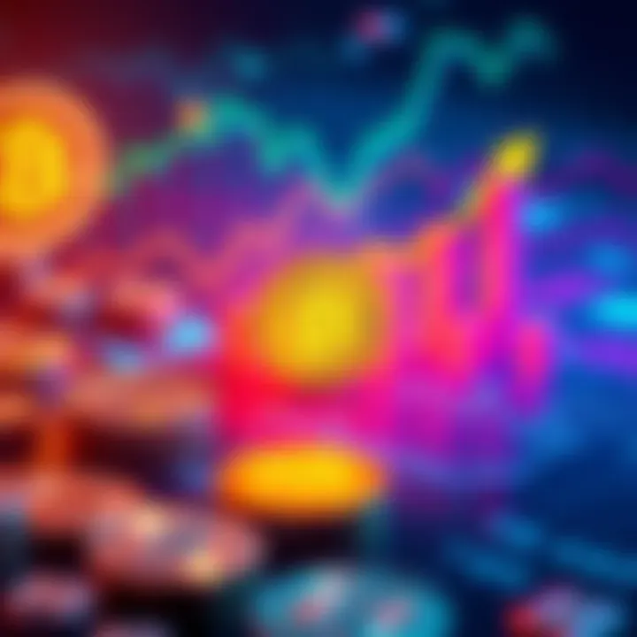 A visual representation of Bitcoin-backed lending increasing, with charts showing a rise towards a trillion dollar mark, alongside Bitcoin symbols.