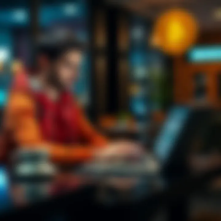 A person analyzing living costs and Bitcoin value on a laptop at a coffee shop.