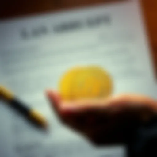Bitcoin and Loan Concept A person holding Bitcoin coins with a loan agreement in the background