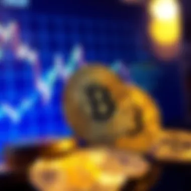 Bitcoin coins with a downward trend line A collection of Bitcoin coins next to a graph showing a downward trend, symbolizing potential capital loss in investments.