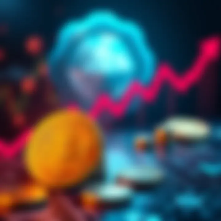 A graphic showing the disparity between Strategy's market cap and its bitcoin holdings, with bitcoin icons and a downward trend line in the background.