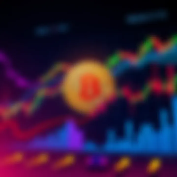 A visual representation of Bitcoin price movements with upward and downward trends, showing charts and graphs to reflect market cycles.