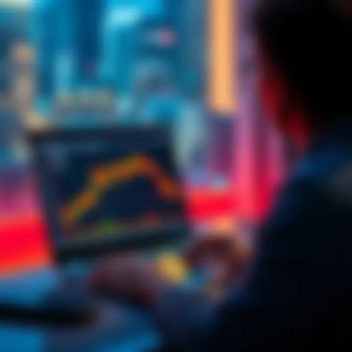 A person looking at a fluctuating Bitcoin price chart on a laptop, considering when to invest.