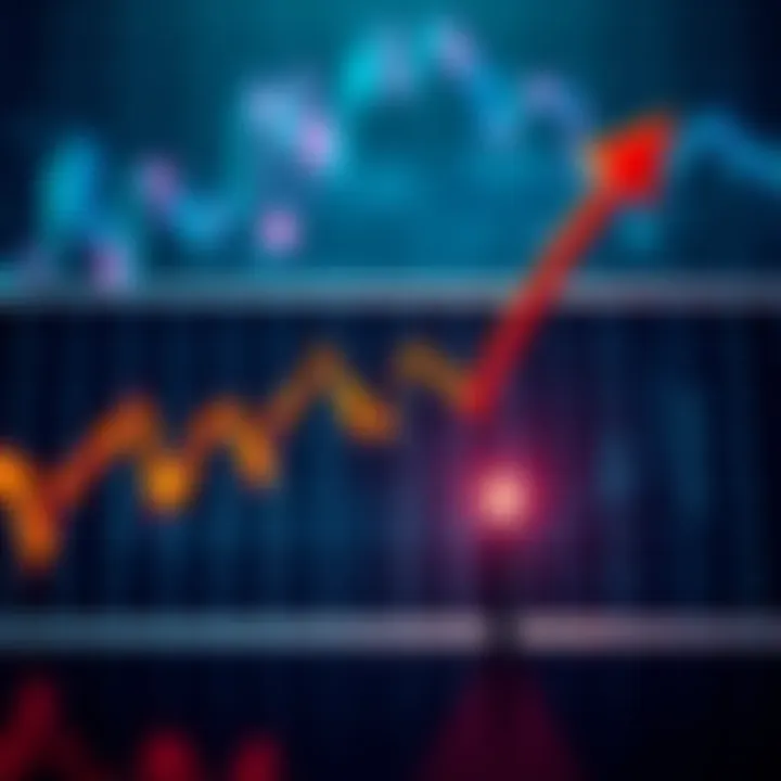A graph showing Bitcoin price trends with a downward arrow symbolizing a potential decline.