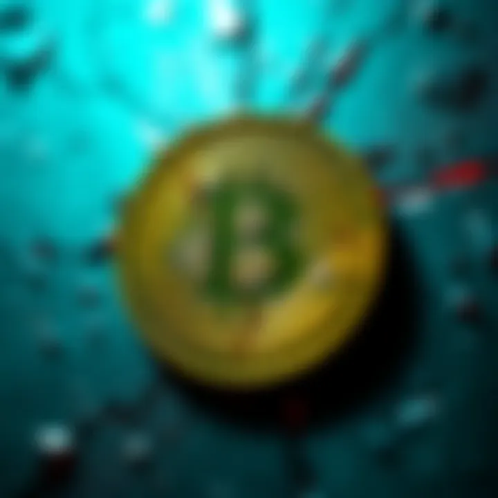 A visual of a Bitcoin symbol with a cracked background representing market distress