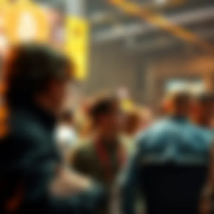 People discussing their views on Bitcoin's future highs at a conference or meetup.