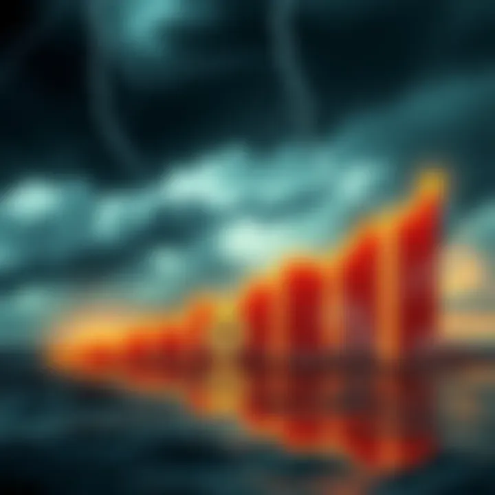 Graph showing Bitcoin's sudden drop after a period of growth, with a stormy sky in the background.