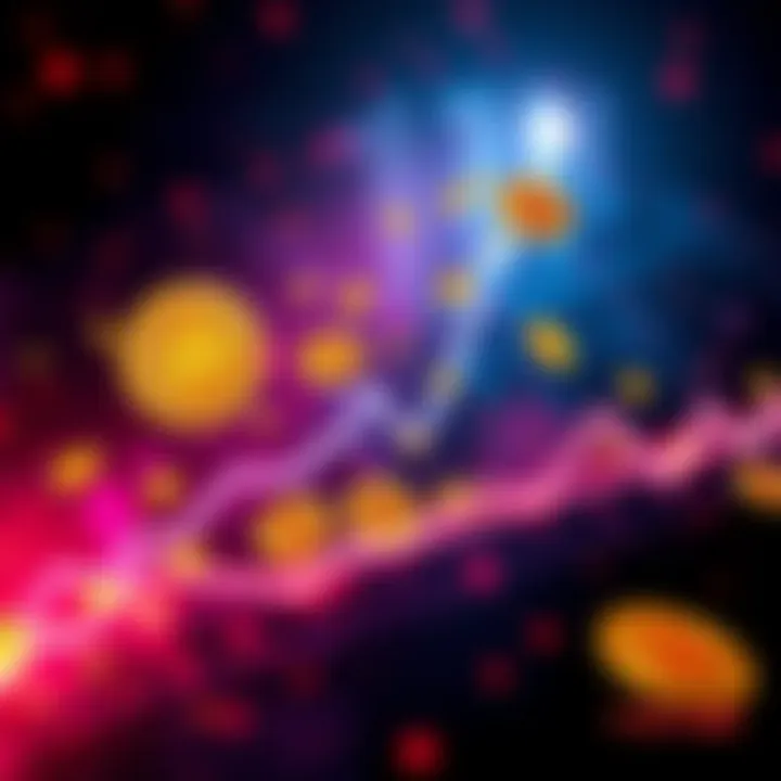 A dynamic representation of Bitcoin's potential rise, featuring a graph with upward trends and Bitcoin symbols interspersed across an energized backdrop.