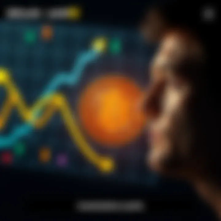 A graphic showing Bitcoin with downward and upward arrows to represent market changes after selling. A person looks thoughtful next to the Bitcoin symbol.