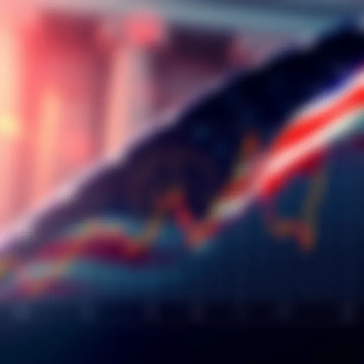 A graph displaying the volatility of Bitcoin prices with an American flag in the background, symbolizing the potential impact of the President's death on the cryptocurrency.