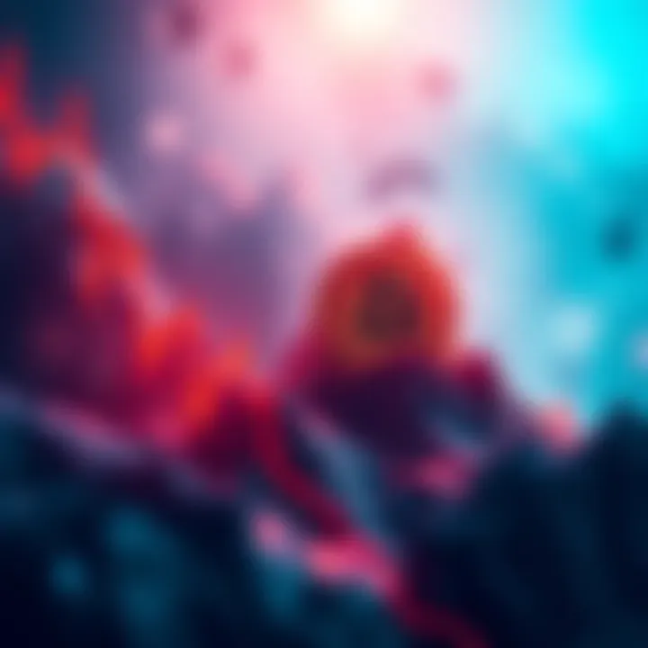 A visual representation of Bitcoin price fluctuations with a dramatic upward trend and downward spike, symbolizing market volatility.