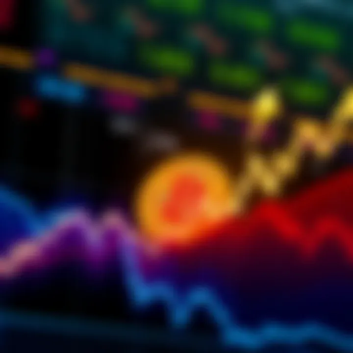 Bitcoin Market Volatility Graph showing sharp rises and falls in Bitcoin prices, with arrows indicating fluctuations