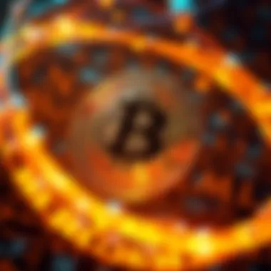 A visual representation of Bitcoin symbols intertwined with mathematical equations and formulas, representing their connection in blockchain technology and security.