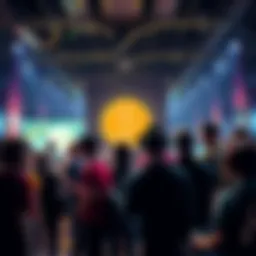 A group of people at a Bitcoin meetup, engaging in conversation and sharing ideas about cryptocurrency.