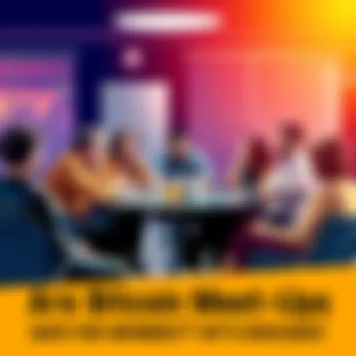 A diverse group of people sitting around a table, sharing ideas about Bitcoin at a meet-up