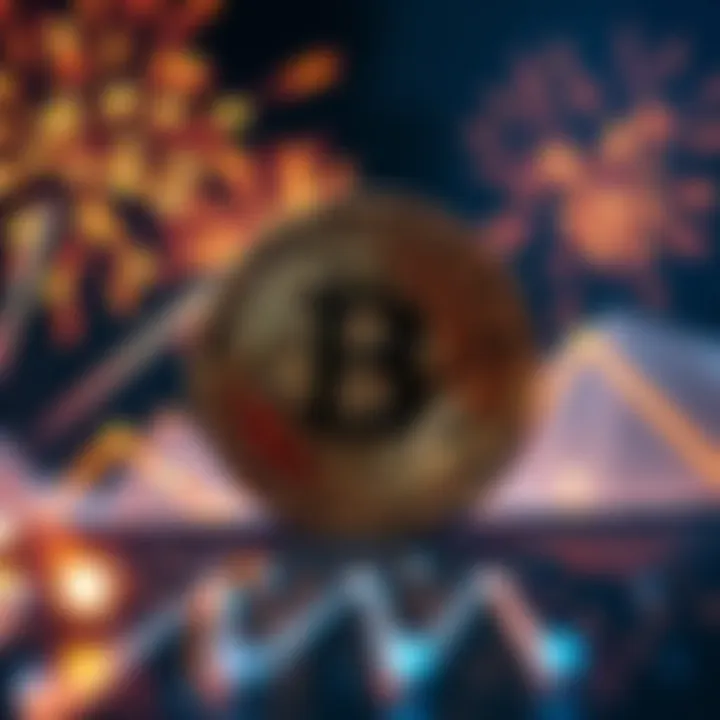 A digital representation of Bitcoin with fireworks in the background celebrating its major milestone