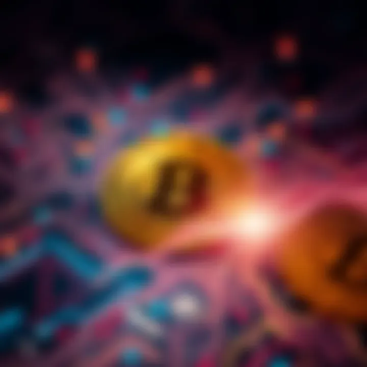 A digital representation of Bitcoin hashing at 1 sextillion, with a backdrop of circuit patterns symbolizing technology and skepticism in cryptocurrency market trends.