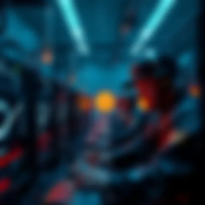 A group of Bitcoin miners operating high-powered computers with graphics cards, focused on cryptocurrency mining tasks in a dimly lit room.