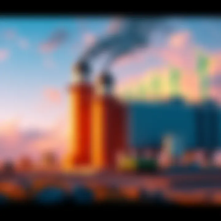 A scene showing Bitcoin miners harnessing methane from a natural gas site to power their operations, with green energy symbols in the background.