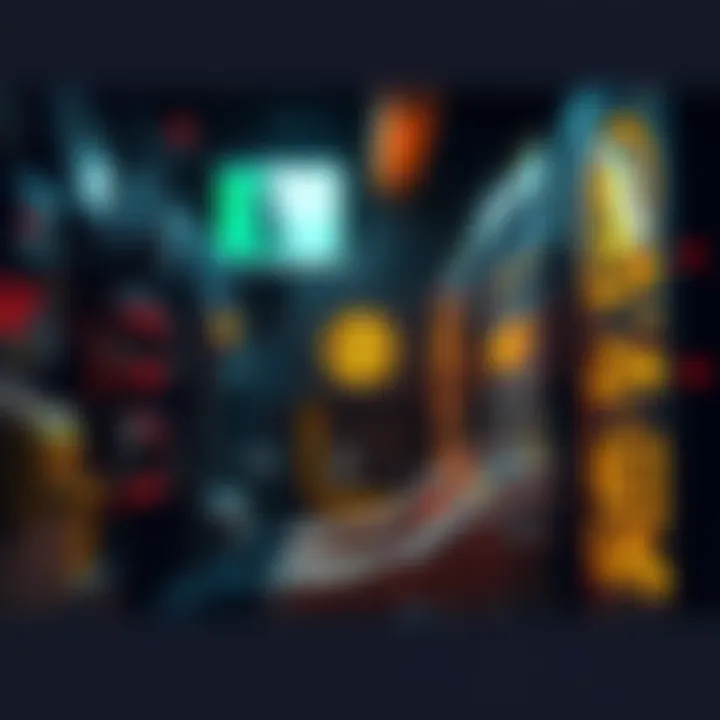 Bitcoin mining concept A miner in a dark room with computer equipment and glowing screens, focusing on Bitcoin mining operations