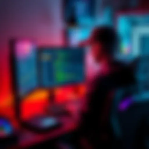 A person setting up a computer for Bitcoin mining, with software displayed on the screen and mining hardware nearby.