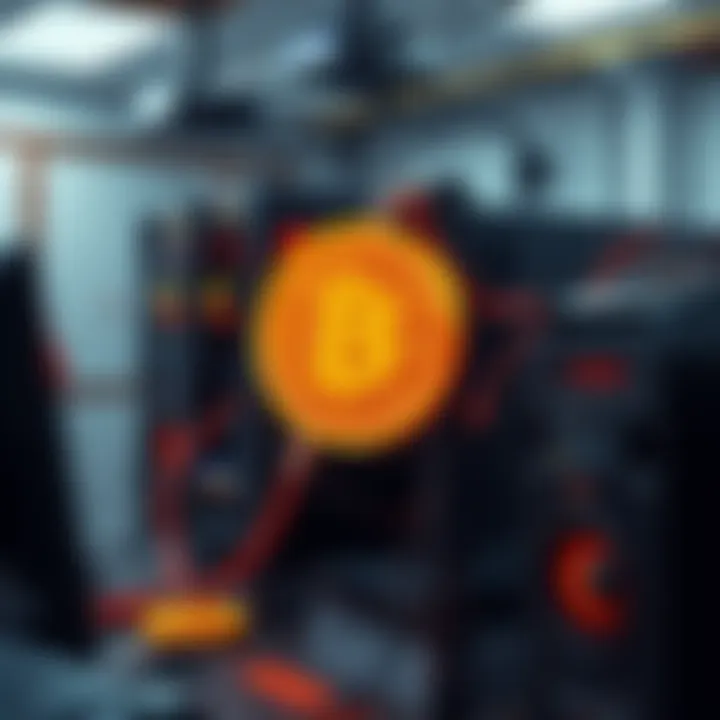A Bitcoin mining setup showing multiple mining rigs connected to power and network, illustrating the equipment used for mining.