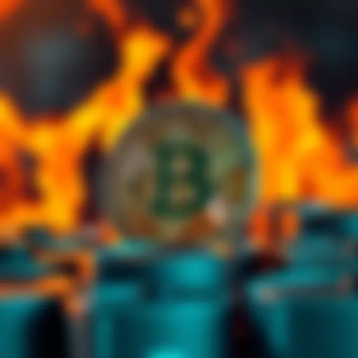 A representation of Bitcoin symbol with oil barrels, showing a potential connection between cryptocurrency and oil trade.