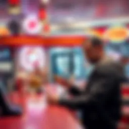 A person making a bitcoin payment at a Steak N Shake counter, with burgers and shakes in the background.