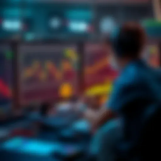 Bitcoin Portfolio Planning A person analyzing Bitcoin prices on a computer with charts and graphs, considering how much to hold during market changes.