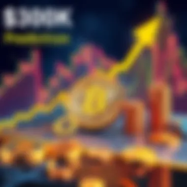 A graphic showing Bitcoin with a rising arrow signifying a price prediction of $300,000, alongside cryptocurrency symbols and charts.