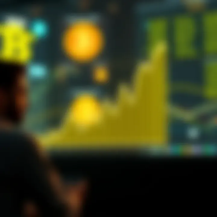 A chart showing Bitcoin's price rise from 5 cents to 40 cents in 2010, with regretful investors in the background looking at their screens.