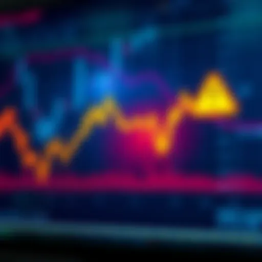 Graph showing Bitcoin price fluctuations with a warning symbol