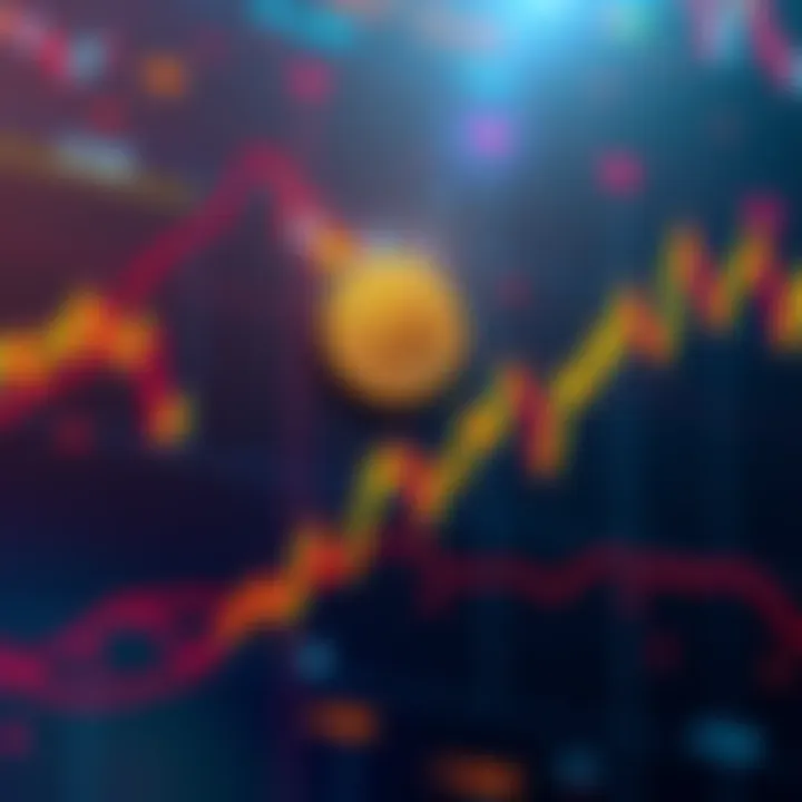 A fluctuating Bitcoin price chart showing sharp peaks and drops, with colorful lines representing market movements and a vibrant background reflecting the excitement of trading.