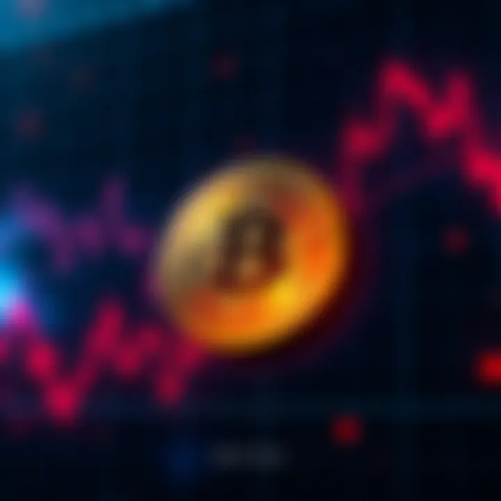 Graph showing a downward trend in Bitcoin prices with a visual representation of a currency symbol