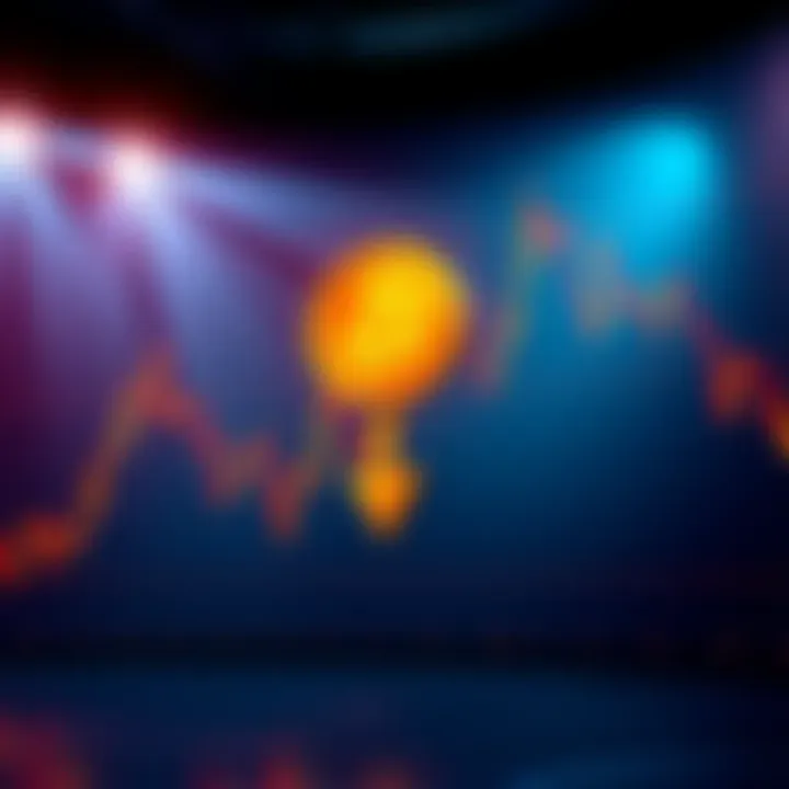 A graph showing a downward trend in Bitcoin prices with a warning sign, representing market volatility due to MSTR's Bitcoin sale.