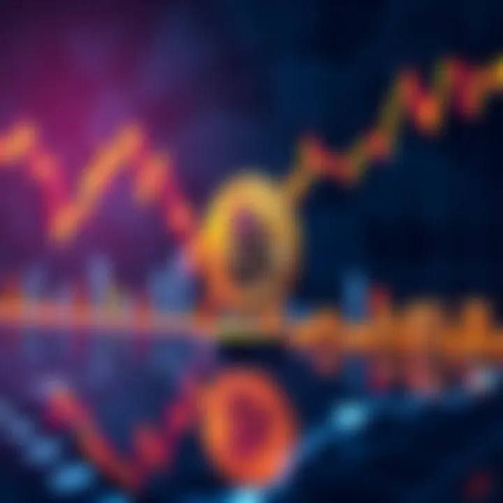 A simple chart of Bitcoin's price with a downward trend indicating a price dip