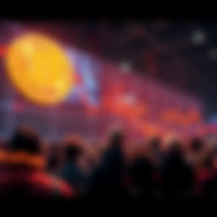 A graph showing Bitcoin's price declining with an overlay of a worried crowd looking at screens, reflecting uncertainty in the market due to political events.