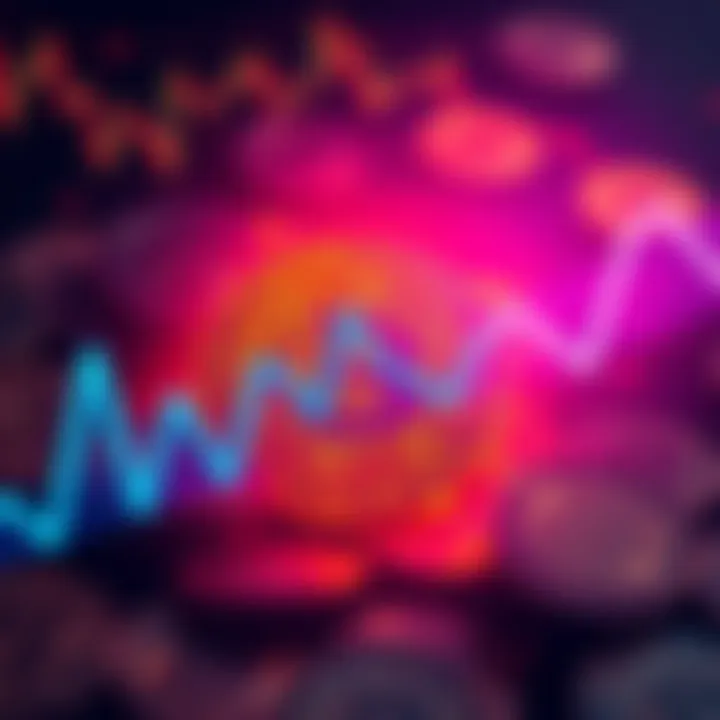 Graph showing Bitcoin's price decline with a background of coins and investment symbols