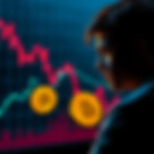 Graph showing Bitcoin price decline with a worried person looking at it