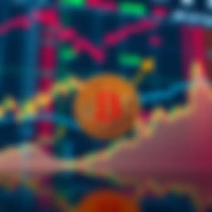Bitcoin price drop Graph showing Bitcoin's recent price drop with arrows indicating decline, set against a backdrop of financial charts