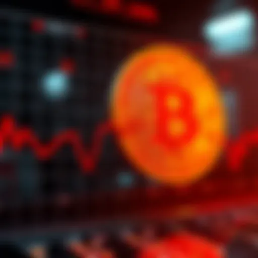 Bitcoin Price Drop A chart showing Bitcoin's price decline by 34% in early 2026, with a red downward trend line and fluctuating values.