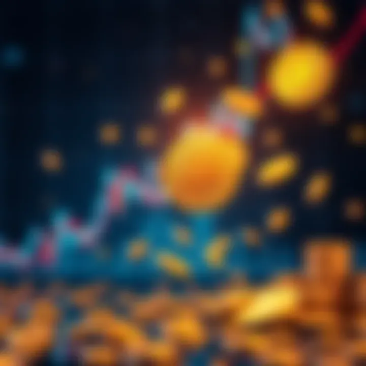 An illustration showing a downward trend in Bitcoin prices with a chart and falling coins