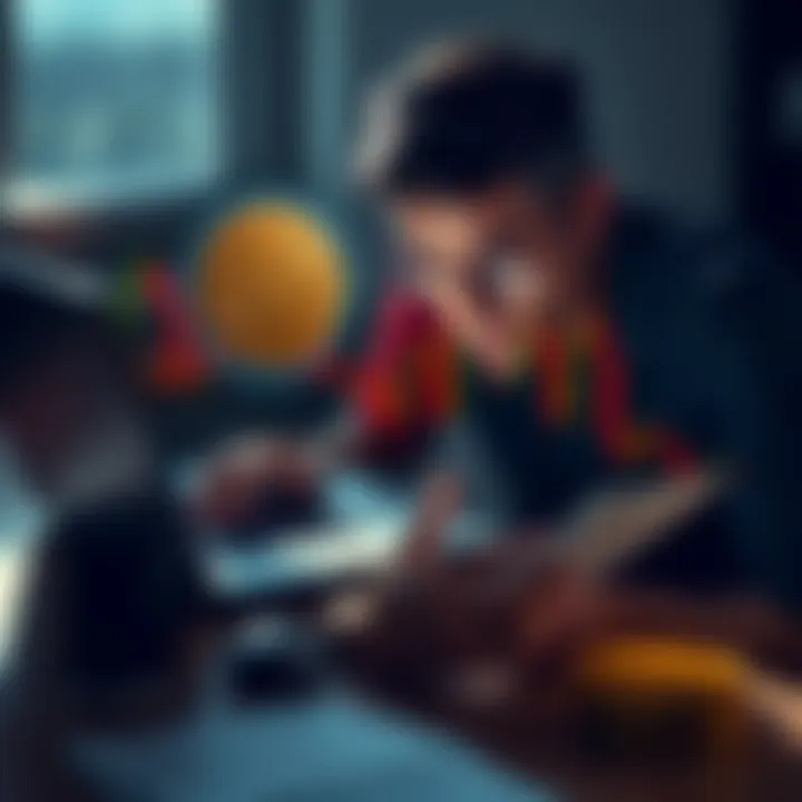 A worried investor staring at a falling Bitcoin chart on a laptop screen, surrounded by financial documents