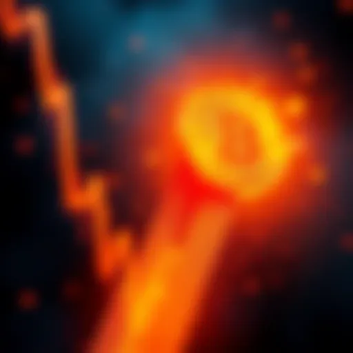 A dramatic graphic illustrating a Bitcoin symbol falling downwards with a downward trend line, representing a potential drop to $10,000.