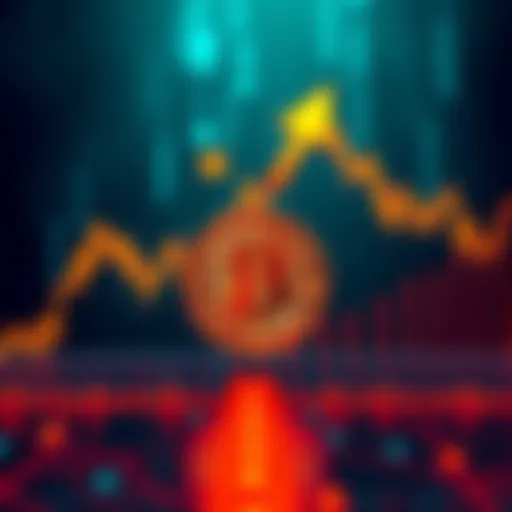 Bitcoin price prediction A graph showing Bitcoin price trends with an upward arrow and the symbol for Bitcoin