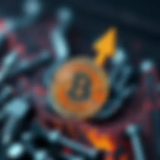 A shiny Bitcoin with a rising arrow indicating growth, symbolizing the prediction of Bitcoin reaching a high value.