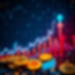 A chart showing Bitcoin price trends with upward arrows indicating potential all-time high predictions, set against a background of digital currency symbols