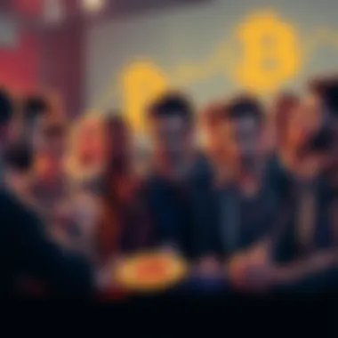 A group of Bitcoin enthusiasts discussing their reactions to price predictions, showing uncertainty and debate.