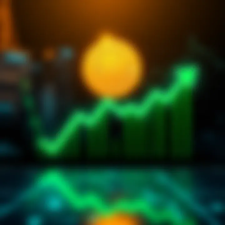 A graphical representation showing an upward trend in Bitcoin prices with green arrows indicating growth.