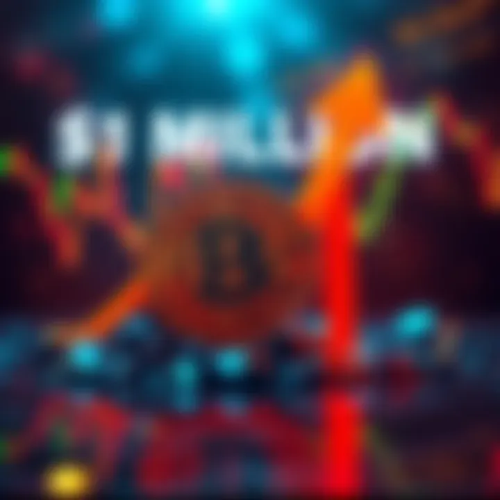 A graphic showing Bitcoin symbol with a rising arrow indicating price surge, set against a dramatic financial background